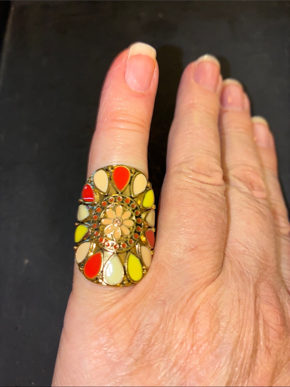 Multicolor Teardrop Mosaic Statement Ring